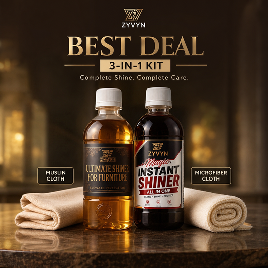 Trusto-mart 3-in-1 Premium Shine Kit | Ultimate Furniture Shiner + Instant All-in-One Shiner + Premium Cleaning Cloths