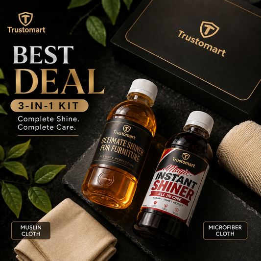 Trusto-mart 3-in-1 Premium Shine Kit | Ultimate Furniture Shiner + Instant All-in-One Shiner + Premium Cleaning Cloths